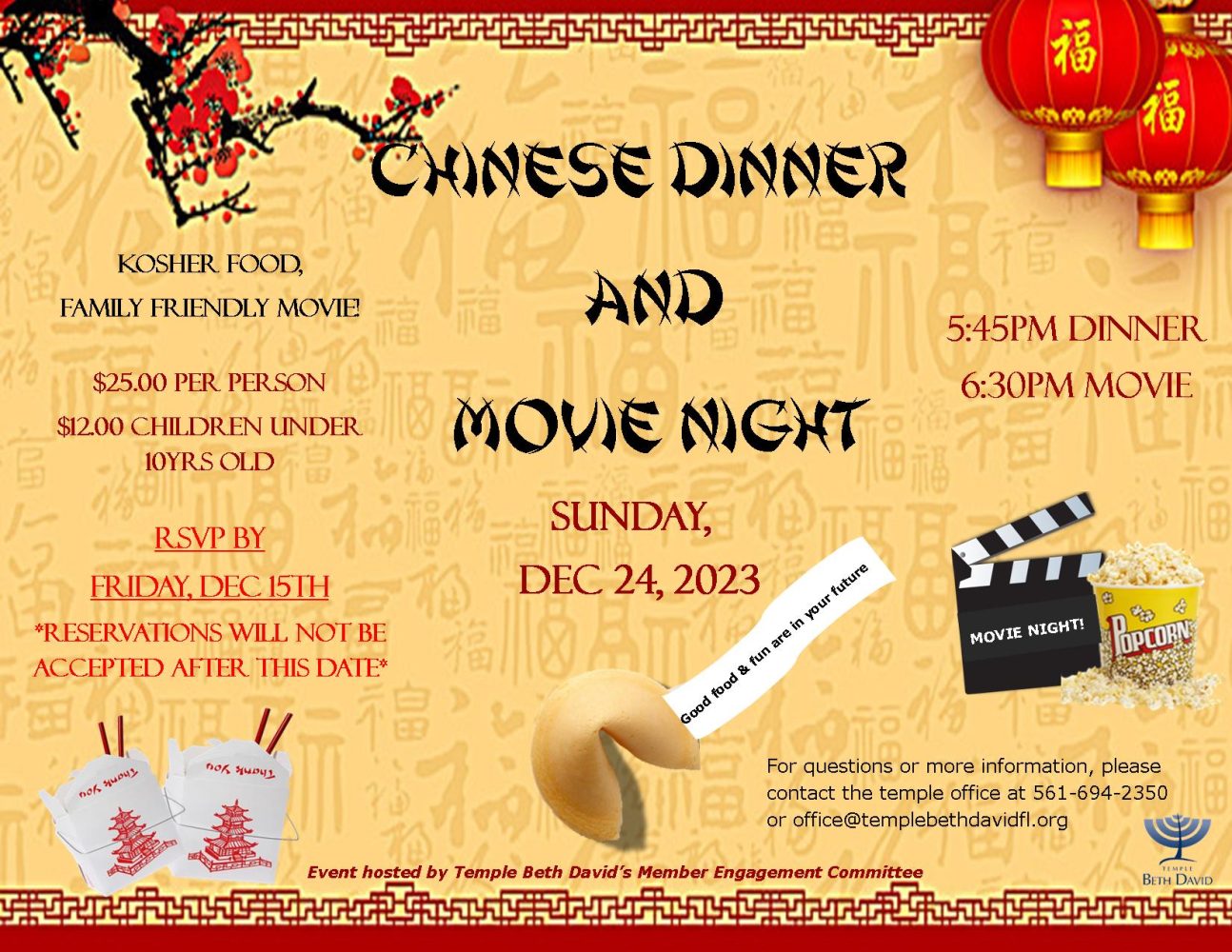 Chinese Dinner and Movie Night Jewish Federation of Palm Beach County