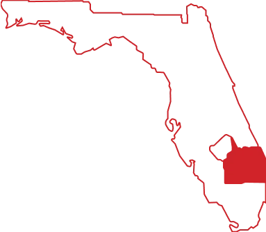 Florida state with Palm Beach county highlighted in red.