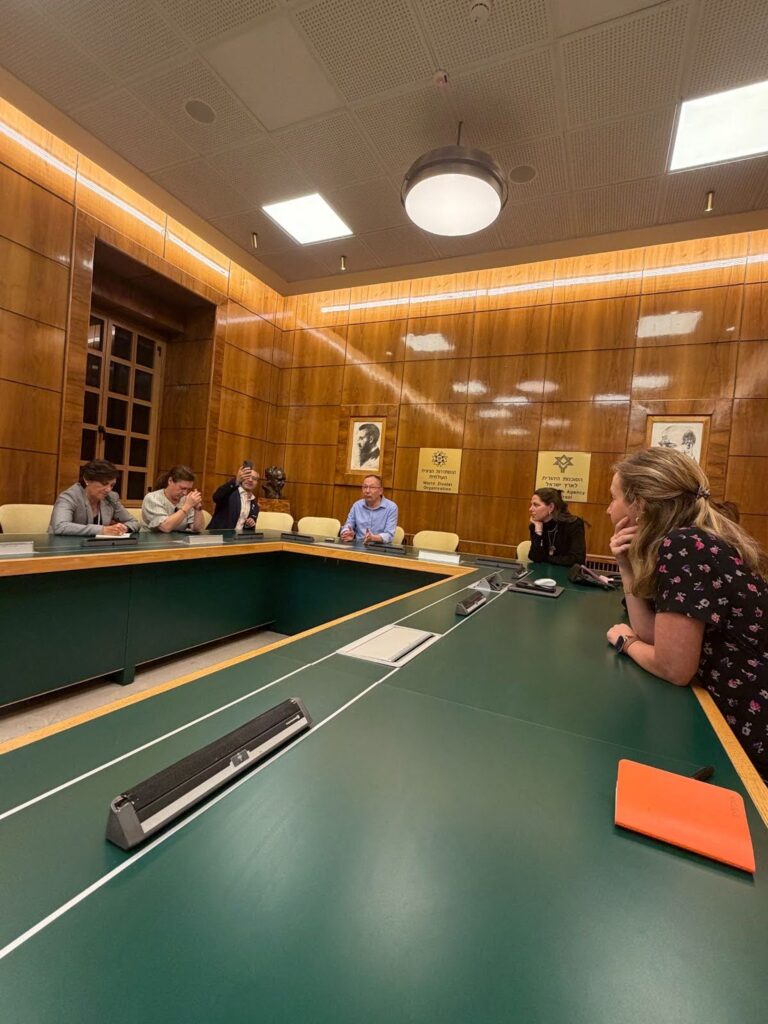Meeting with JAFI staff in the boardroom at the JAFI headquarters in Jerusalem
